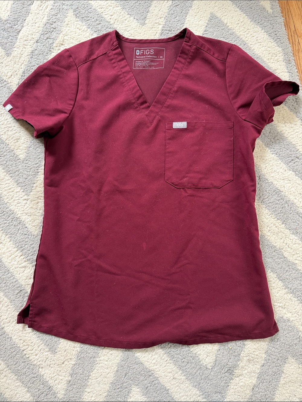 Figs V-Neck Scrub Top in Deep Burgundy